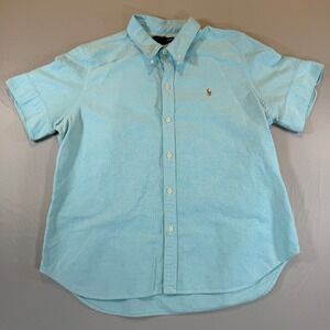 Ralph Lauren Boys XL Blue Short Sleeve Oxford Button Down Shirt Slim Fit Pony